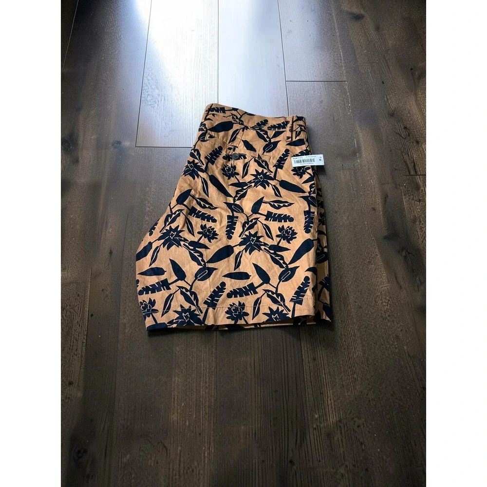 Goodthreads Woven Shorts Mens 36 Brown Floral Tropical Flat Front Casual Summer
